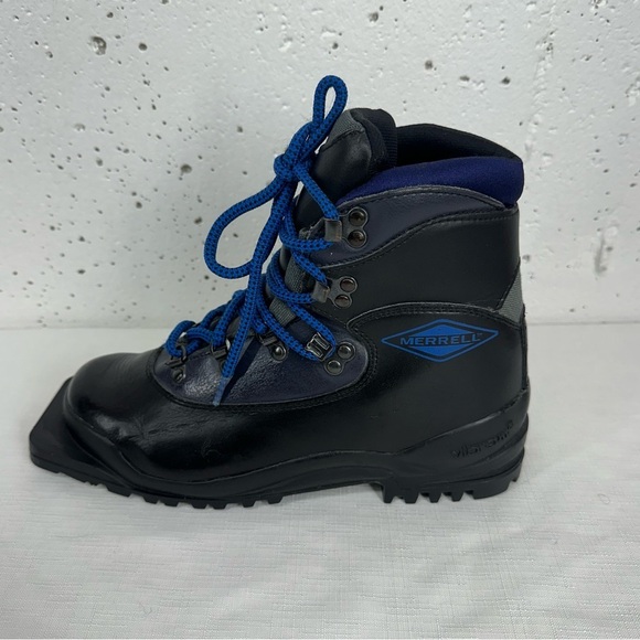 Merrell Women’s size 6.5 Nordic Black Blue Leather Back Cross Country Ski Boots - Picture 11 of 16